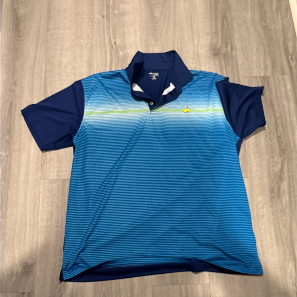 The Masters Blue and Green Striped Polo Shirt